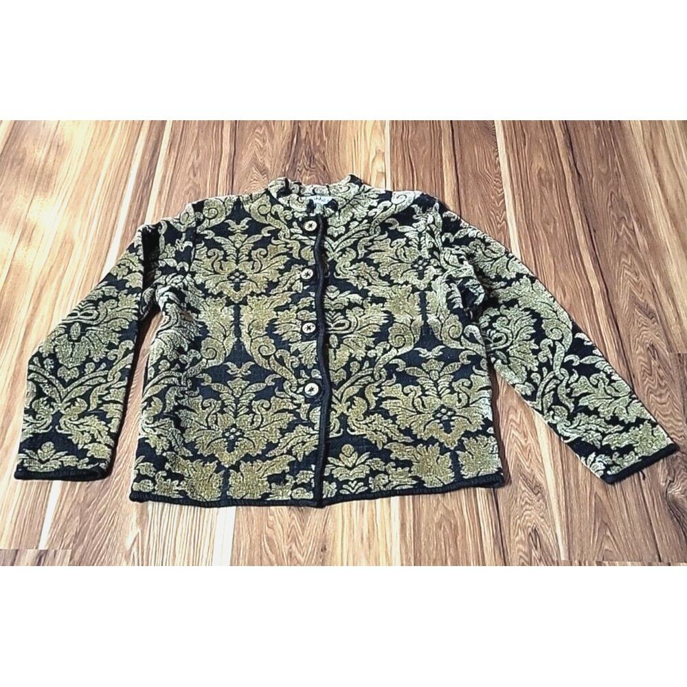 Vtg Flashback Tapestry Jacket Sweater Sz Small Eclectic Granny Cottage 70s Couch